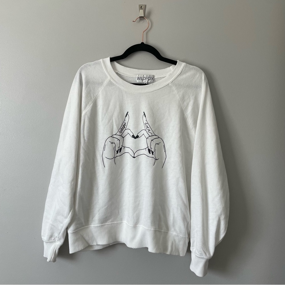 Wildfox Girl Gang Sommers Heart Hands Sweatshirt Vanilla White Size M